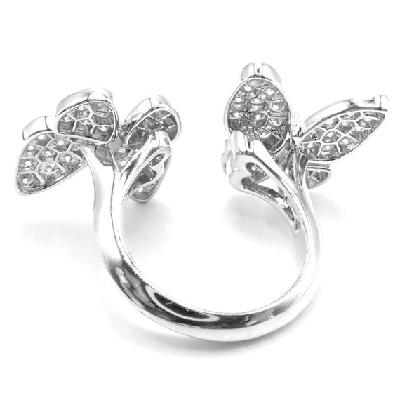 Van Cleef & Arpels 18k White Gold Diamond Two Butterfly Between Finger Ring - Picture 3 of 10